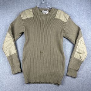 Vintage Commando Sweater Mens Large Beige Acrylic Military Issued USGI Elbow Pad